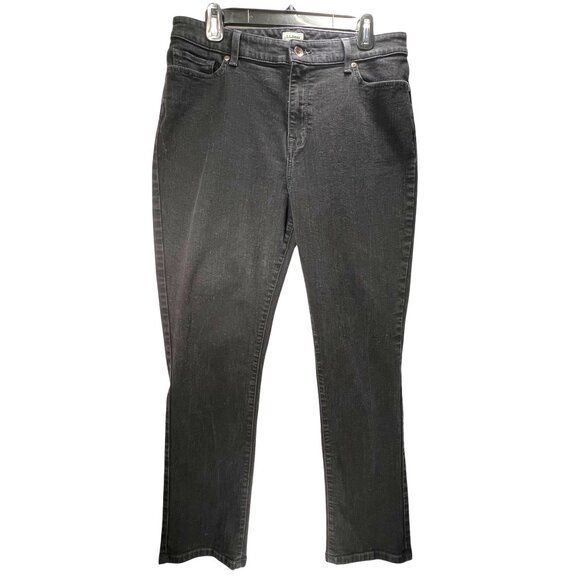 LL Bean Womens Classic Black Denim Jeans 14R Dark Wash Straight Leg Pants - Picture 1 of 14